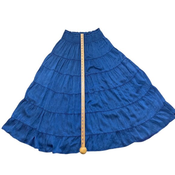 Women's Tiered Maxi Skirt Blue Elastic Waist Lightweight Cotton Bohemian Sz M - Picture 5 of 8